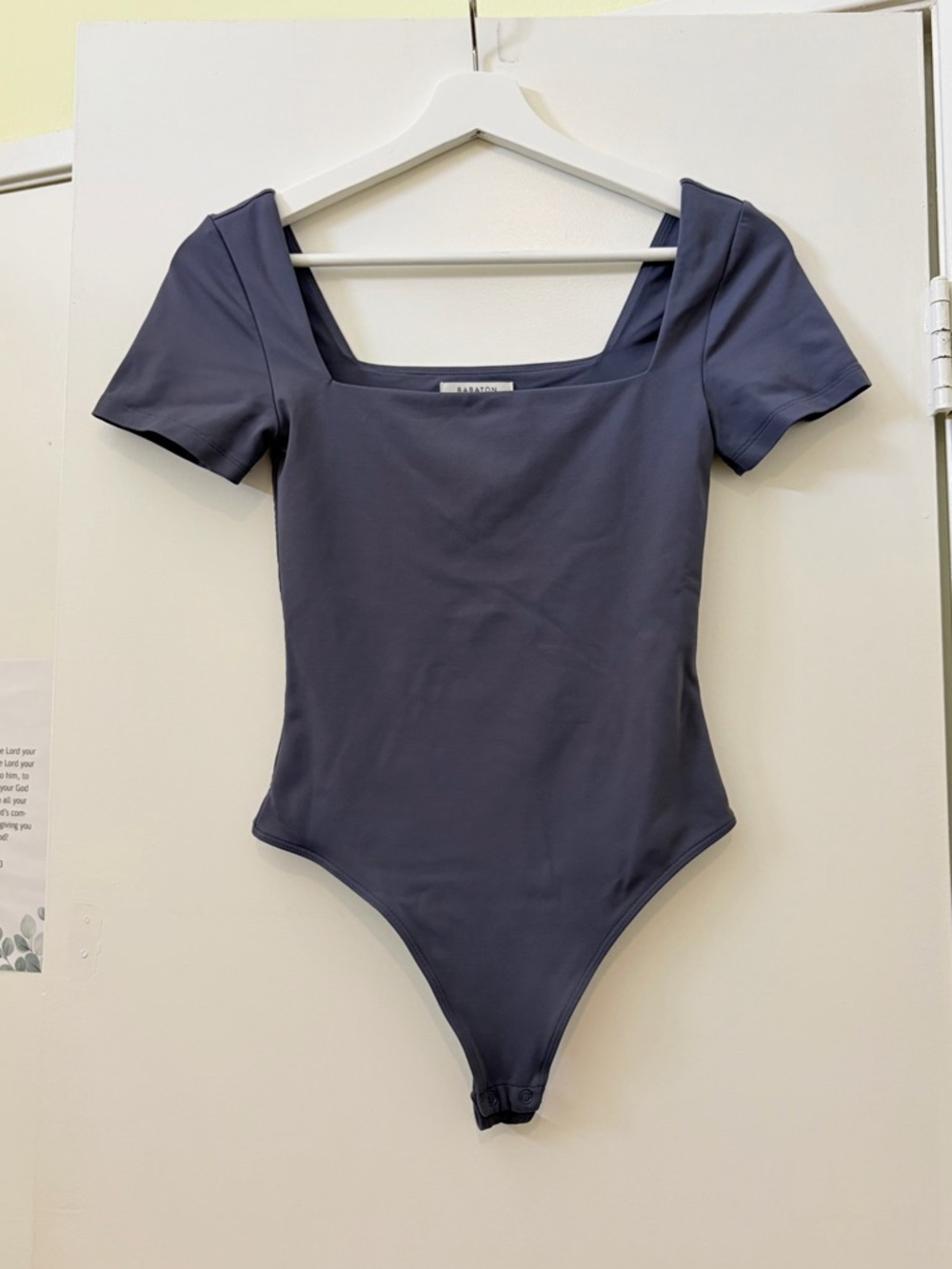 Aritzia Babaton Contour Square Neck Short Sleeve Bodysuit Blue Gray Size S